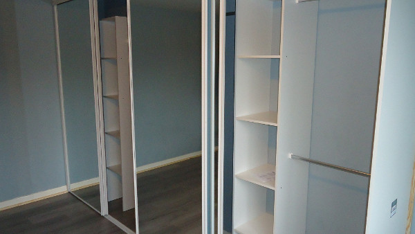 The storage can have long and short hanging rails and a combination of shelves and drawers.